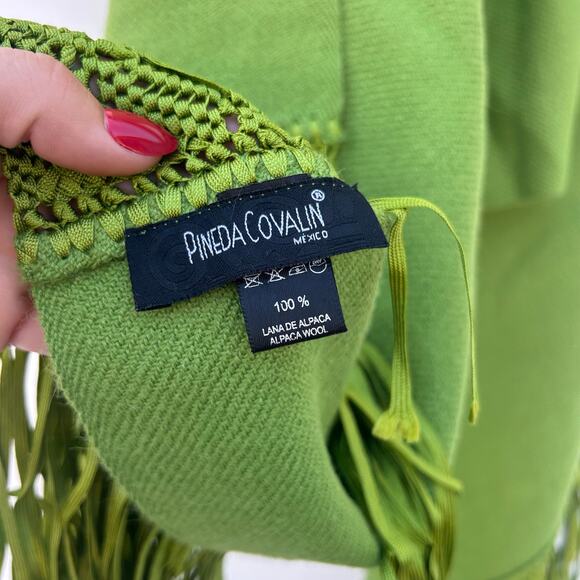 Pineda Covalin Macrame Fringe Shawl Scarf Woven Knit Green Luxury Alpaca Wool - Picture 3 of 8